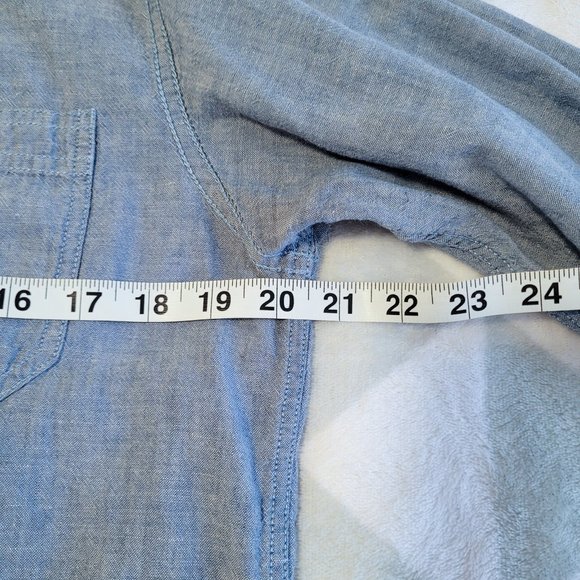 Blue Denim Casual Shirt, Western Cotton Linen Shirt, Size M - Picture 8 of 9